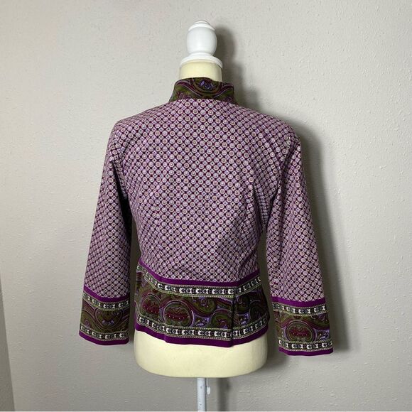 Isaac Mizrahi Purple Paisley Printed Standing Collar Velvet Blazer Women's Small - Picture 8 of 16